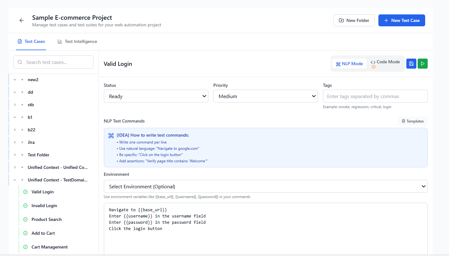 Natural language test creation in TestNeo