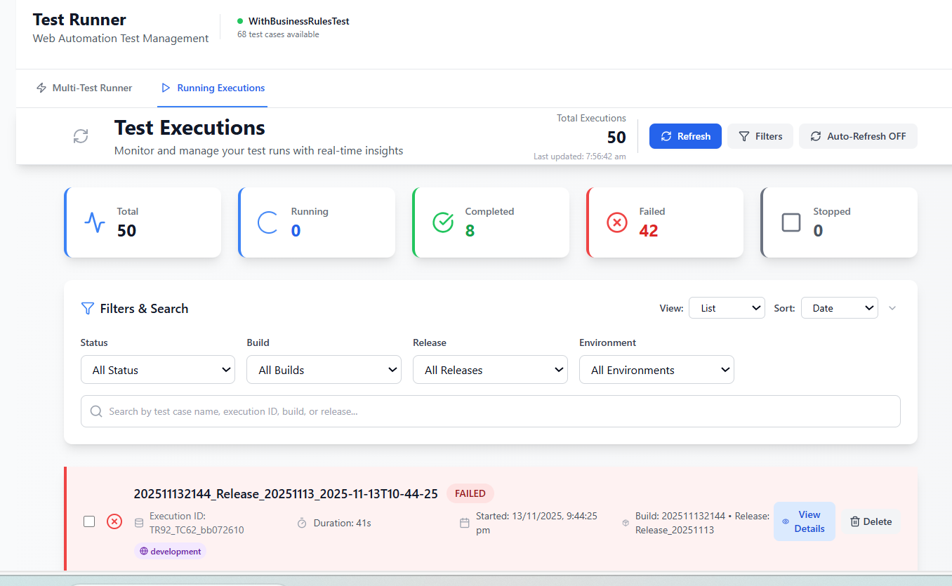 Test execution results in TestNeo